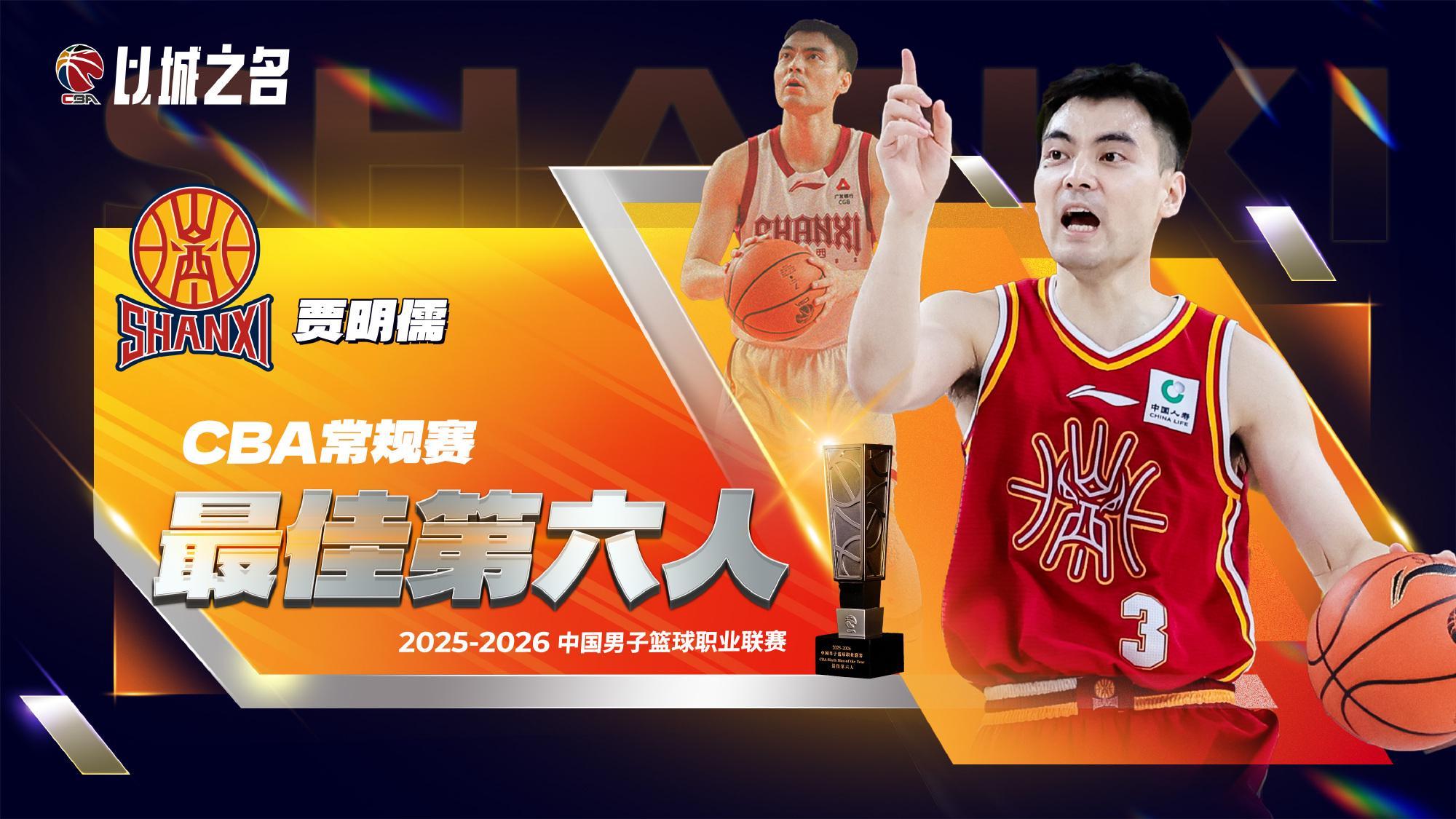 J9九游会平台-CBA官宣贾明儒获最佳第六人！进攻全面+数据提升，成山西二阵核心